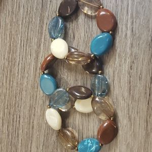 Turquoise brown cream stretch bracelets 3pack